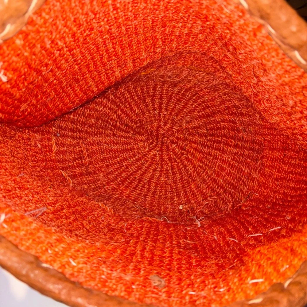 Vintage 90s Boho Woven Shell Leather Bag Orange 17x10x7